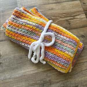 Handmade Striped Colorful Pastel Crochet Baby Blanket Spring Easter